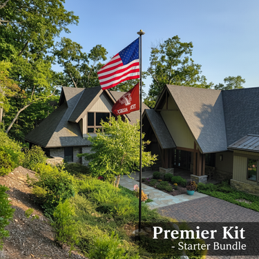 15-foot silver telescoping flagpole with 3x5 and 4x6 USA flags, by Atlantic Flag and Pole Inc.